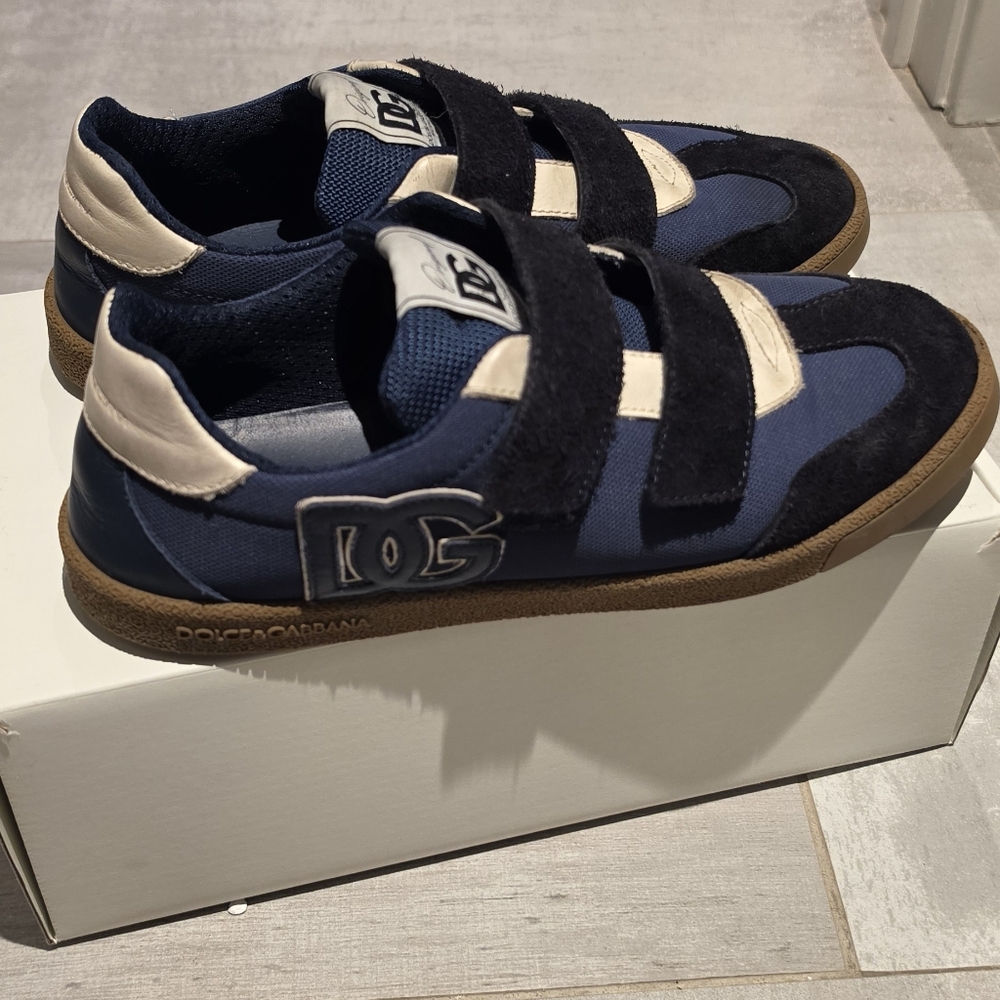 Dolce & Gabbana Kids Navy, Cream & Black Velcro Sneakers